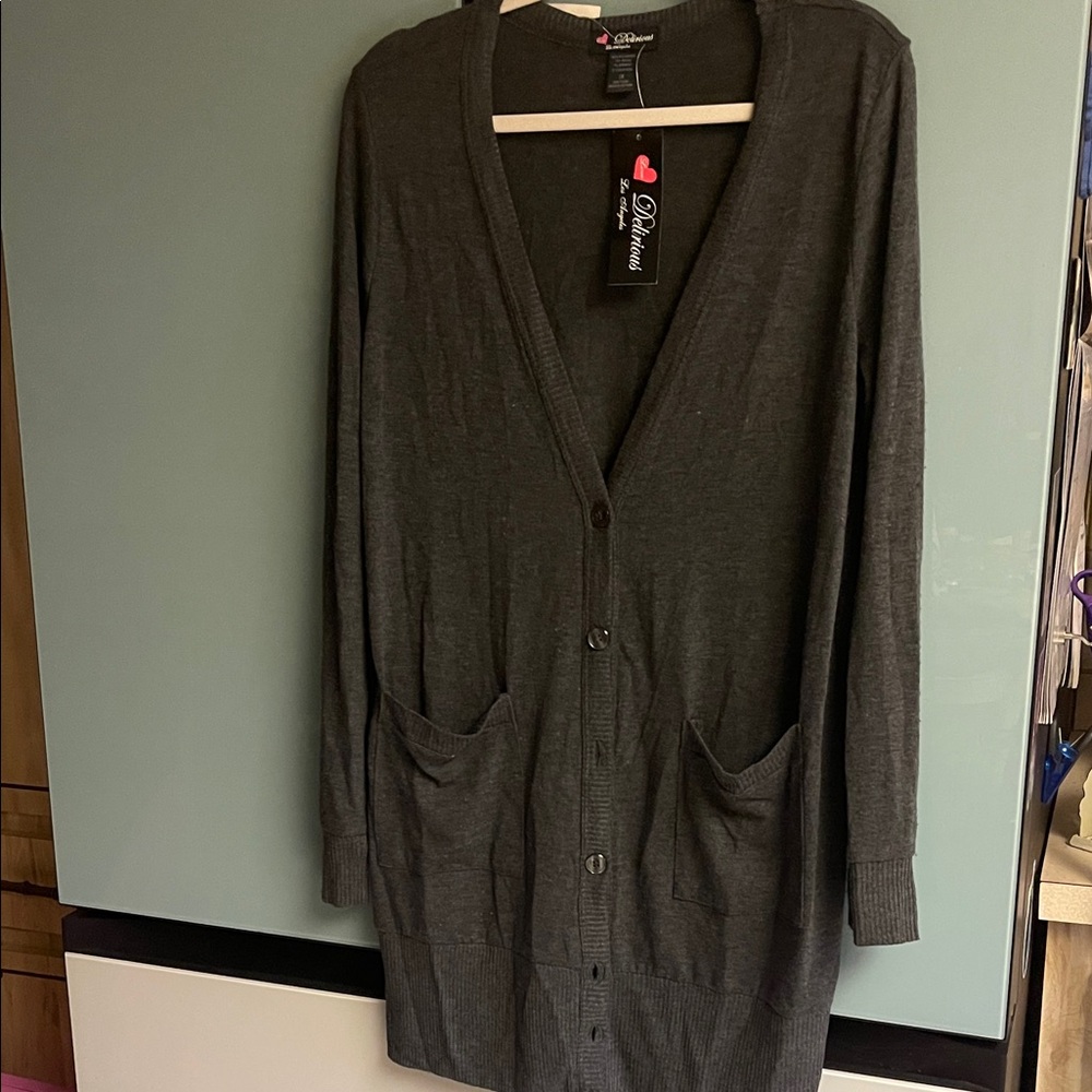 Delicious Charcoal V-Neck Cardigan. Women’s Size 1X……….#19